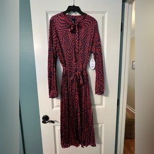 Scoop women’s blouson sleeve belted waist pleated oversized midi dress